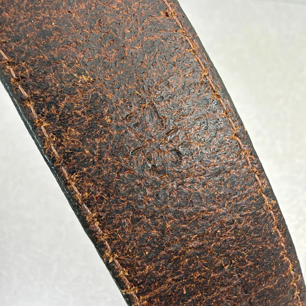 Cole Haan Belt Mens 34 Brown Leather Brass Buckle Casual Dress Raised Ridge